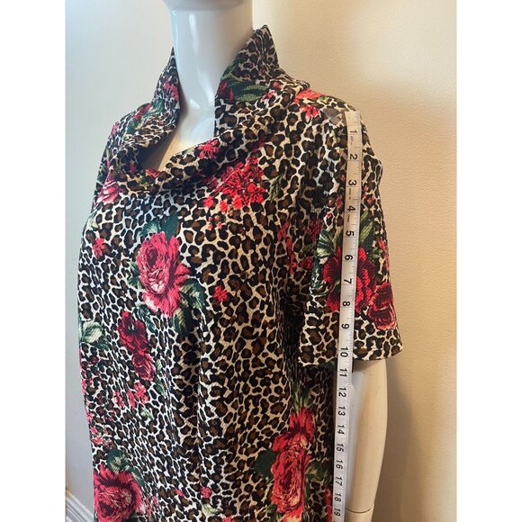 Robbie Bee Womens A line Dress Mock Neck Retro Design Brown Red Sz 2X - Picture 3 of 9